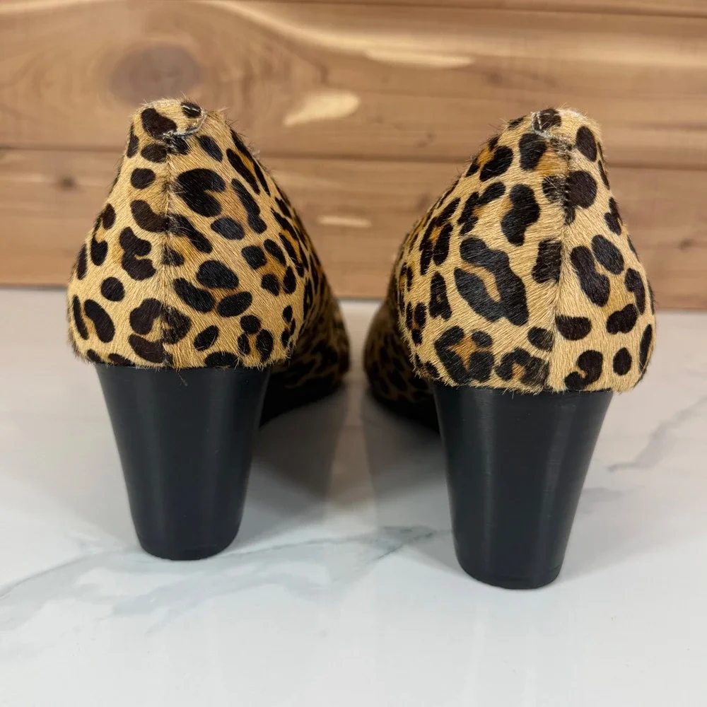 Vionic Leopard Print Calf Hair Wedge Pumps Womens 10 Round Toe Animal Print